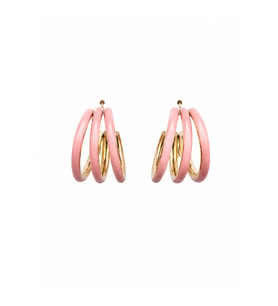 Gold Pembe Üçlü Halka Küpe Paslanmaz Çelik Minimal Modern Kadın Küpe