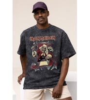 Iron Maiden Rock Metal Müzik Grubu Baskılı Unisex Oversize Vintage Yıkamalı Tişört