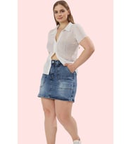 Kadın Denim Şort Etek Yüksek Bel Kısa Boy Casual Günlük Hafta Sonu Yaz Aylarının Vazgeçilmezi (Mavi)