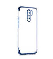Xiaomi Redmi 9 Kılıf İnce Köşeleri Renkli Şeffaf Silikon (Mavi)