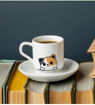 Sevimli Kedi Baskılı Türk Kahvesi Fincanı