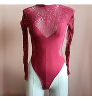 File ve Desen Detaylı Taşlı Kadın İç Giyim Bodysuit-BORDO