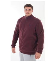 Erkek Büyük Beden 122-158 Kilo Arası İçin Uygun Pamuklu Geniş Kalıp Dik Yaka Fermuarlı Sweat Mont (Bordo)
