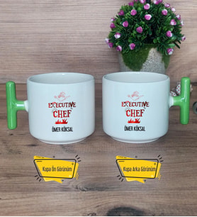 Aşçıya Hediye Kupa Bardak T Yeşil Kulplu Dünya Aşçılar Günü Hediyesi