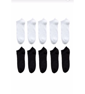 Unisex 10 Çift Koton Ekonomik Siyah + Beyaz Renk Patik