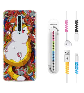 Oppo Reno 2Z 4 Lite 4 Pro 5 6 7 A31 Kılıf Kablo Koruma Spiral Silikon Tombul Kedi 1739