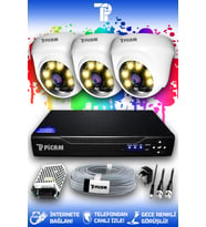 PICAM 3 Kameralı Dome 3 İç Kamera Set HDD'siz Full HD Renkli Gece Görüşlü Güvenlik Kamerası Sistemi
