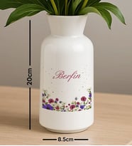 BK Gift Kişiye Özel Çiçek Tasarımlı Seramik Vazo-10, Ev Hediyesi, Ofis Hediyesi