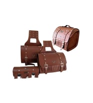 Motosiklet 4'lü Set Takım Deri Yan Heybe Sosis ve Arka Çanta Chopper Kahverengi Model Motor Çantası