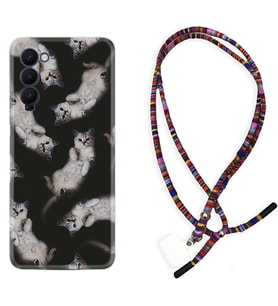 Tecno Camon 16 18P Pova Kılıf Boyun Asklı Rasta Silikon Sevimli Kedicikler 1785