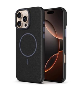 Coverzone Apple iPhone 15 Pro ile uyumlu Deri G�r�nml� 2,5mm Kamera Koruma �?k?nt? Koruma Cowboy MagSafe ile uyumlu ?� Kadife Y�zeyli Silikon K?l?f Black