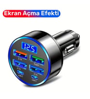 pratikus Araç Şarj Cihazı 6 port  2PD + 4USB, Hızlı Şarj, Tip-C, Dijital Ekran