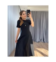 Kadın Kısa Kollu Bisiklet Yaka Maksi Boy Ithal Krep Elbise