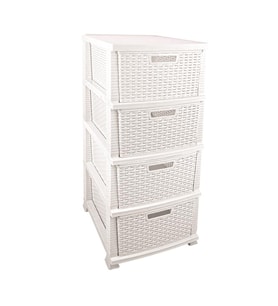 Omnipazar SRL-4002 Rattan Hasır Desen Plastik Komidin Mutfak Sebzelik 4 Katlı