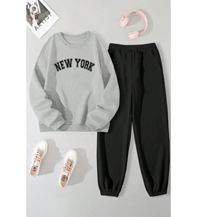 Newyork Baskılı Unisex Eşofman Takımı (Gri)