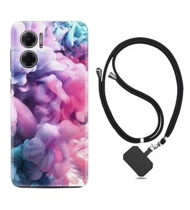 Xiaomi Redmi Note 11E Kılıf Resimli Boyun Askılı İpli Desenli Silikon Pink Cloud 1305