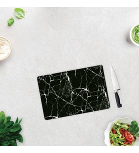 DECORITA   Modern Siyah Mermer Görünümlü   Cam Kesme Tahtası - Cam Kesme Tablası