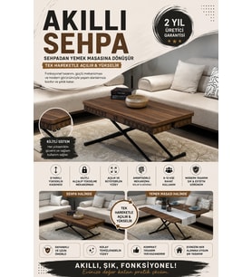 AÇILABİLİR SEHPA 8 KADEMELİ FONKSİYONEL SEHPA