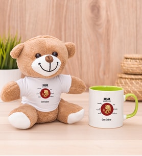 Kişiye Özel Başak Burcuna Hediye Peluş Ayı ve Yeşil Kupa