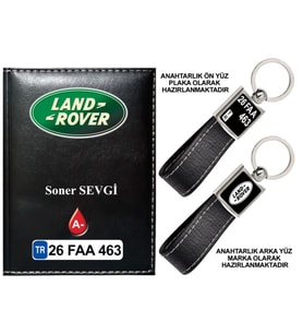 Plakanıza Özel Land Rover Logolu Siyah Ruhsat Kabı ve Anahtarlık