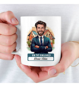 En İyi Erkek Emlakçıya hediye Karikatürlü ve İsimli Kupa Bardak