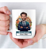 En İyi Erkek Emlakçıya hediye Karikatürlü ve İsimli Kupa Bardak