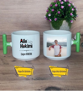 Aile Hekimi Kupa Bardak Fotoğraflı T Yeşil Kulplu Doktora Tıp Bayramı Hediyesi