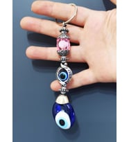 Nazar Boncuklu Pembe Kristal Taşlı Anahtarlık (Karışık)