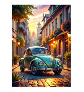 Retro Kaplumbağa Araba Model Ahşap Tablo