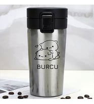 Kişiye Özel Paslanmaz Çelik 380 ml Vakumlu Bubu Dudu Baskılı Termos - Isı Yalıtımlı, Sızdırmaz Kapak (Metal)