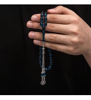 Sıkma Kehribar 925 Ayar Gümüş Tesbih (Bej)