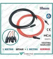 Güneş Paneli Uzatma Kablosu (1m+1m) 2 Metre 10mm Çift Taraflı Hazır Soketli Solar Ara Kablo Siyah Kırmızı (Siyah-Kırmızı)