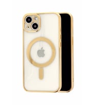 Logis İphone 14 Kamera Korumalı Magsafe Kablosuz Şarj Uyumlu Renkli Şeffaf Kılıf (Gold)