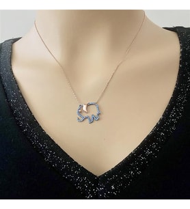 Rose Kaplama Turkuaz Taşlı Fil Gümüş Kolye (Karışık)