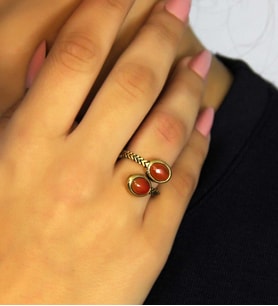 Doğal Taş Akik Oval İkili Doğal Taşlı Antik Model Kadın Ayarlanabillir Yüzük euy75a