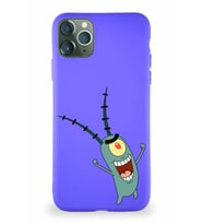 Apple iPhone 11 Pro Max Soft Premier Kapak Plankton Tasarımlı Silikon Kılıf - Mor (Şeffaf)