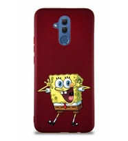 Huawei Mate 20 Lite Soft Premier Kapak Sünger Bob Tasarımlı Silikon Kılıf - Mürdüm (Şeffaf)