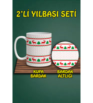 Yılbaşı Temalı Kupa ve Bardak Altlığı Seti