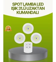 Uzaktan Kumandalı 3 Lü Kablosuz Led Spot Lamba Seti Yapışkanlı Pratik Kullanım