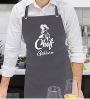 BK Gift Kişiye Özel İsimli Chef Tasarımlı Profesyonel Antrasit Mutfak Önlüğü, Aşçı Önlüğü, Şef Önlüğü, Arkadaşa Hediye-10