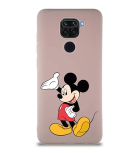 Xiaomi Redmi Note 9 Soft Premier Kapak Mickey Mouse-C Tasarımlı Silikon Kılıf - Pudra (Şeffaf)