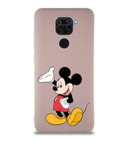 Xiaomi Redmi Note 9 Soft Premier Kapak Mickey Mouse-C Tasarımlı Silikon Kılıf - Pudra (Şeffaf)