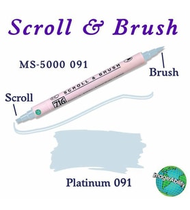Zig Scroll & Brush Çift Çizgi ve Fırça Uçlu Kaligrafi ve Gölgeleme Kalemi 091 Platinum 