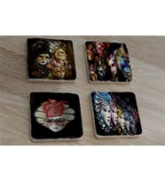 Venedik Masklar Doğal Taş Bardak Altlığı 4'lü set - Natural Stone Coasters