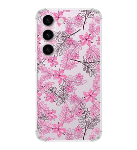 Samsung Galaxy S23  Köşe Korumalı Antişok Kapak Floral Pembe Tasarımlı Şeffaf  Kılıf
