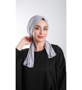 Gri Pratik Hazır Geçmeli Tesettür Bone Kesik Elyaf Sade 2111_15