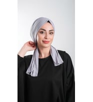 Gri Pratik Hazır Geçmeli Tesettür Bone Kesik Elyaf Sade 2111_15