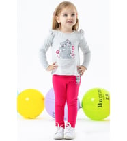 Breeze Kız Bebek Taytlı Takım Pullu Kedicik Baskılı 9 Ay-3 Yaş, Açık Gri Melanj