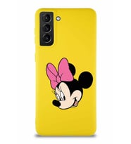 Samsung Galaxy S21 Plus Soft Premier Kapak Minnie Mouse-B Tasarımlı Silikon Kılıf - Sarı (Şeffaf)