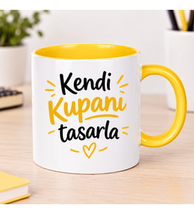 KİŞİYE ÖZEL PORSELEN SARI MOTTO FİNCAN